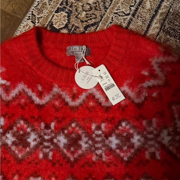 Brushed 100% Cashmere Fair Isle Women's Sweater Red J Crew - Picture 4 of 6